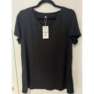 NWT Athmile Women's Black V-Neck T-Shirt Size Large Casual Basic Tee
